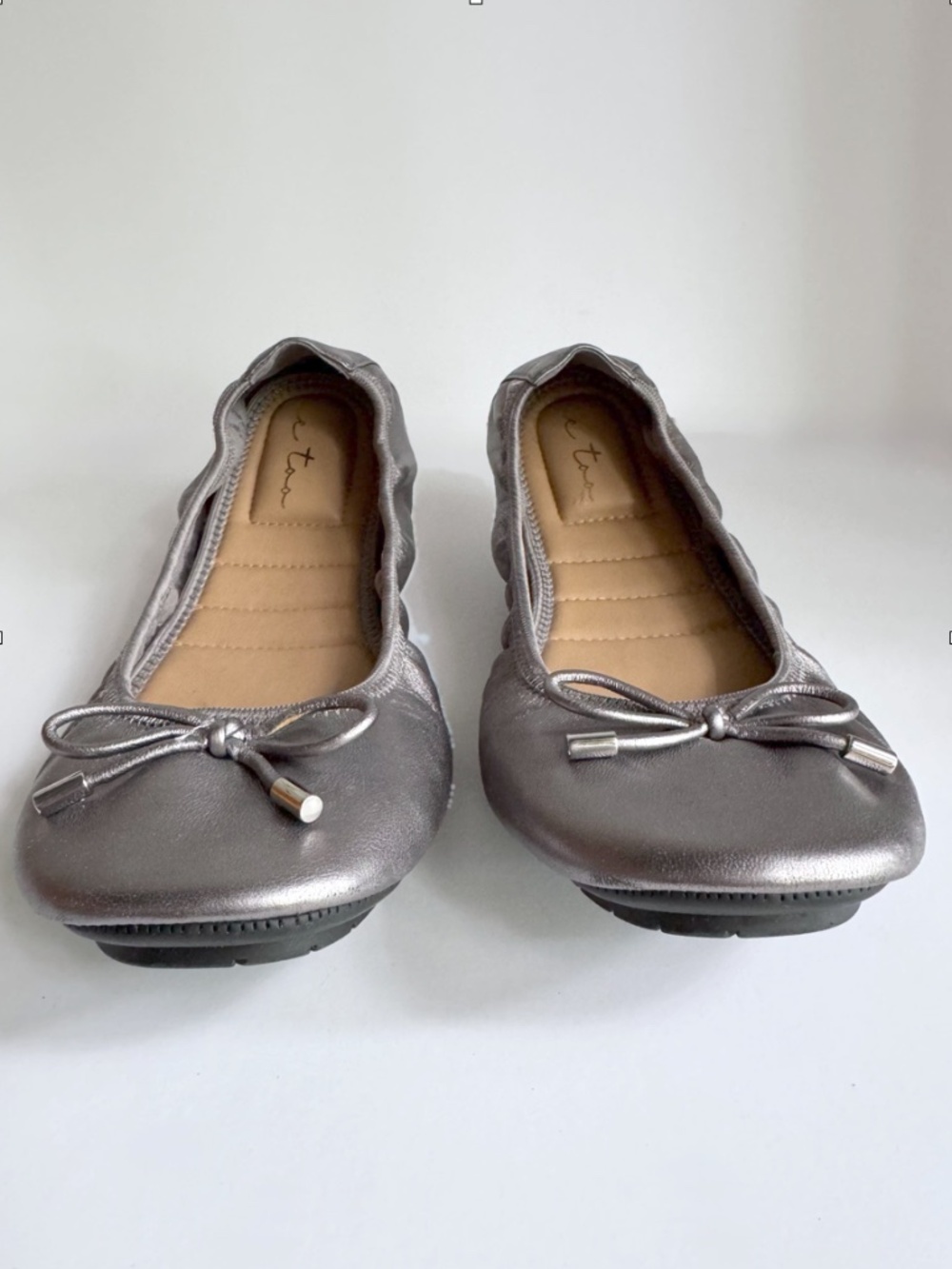 Me Too Halle 2.0 Metallic Pewter Leather Ballet Flats Size 8.5 - Picture 4 of 12